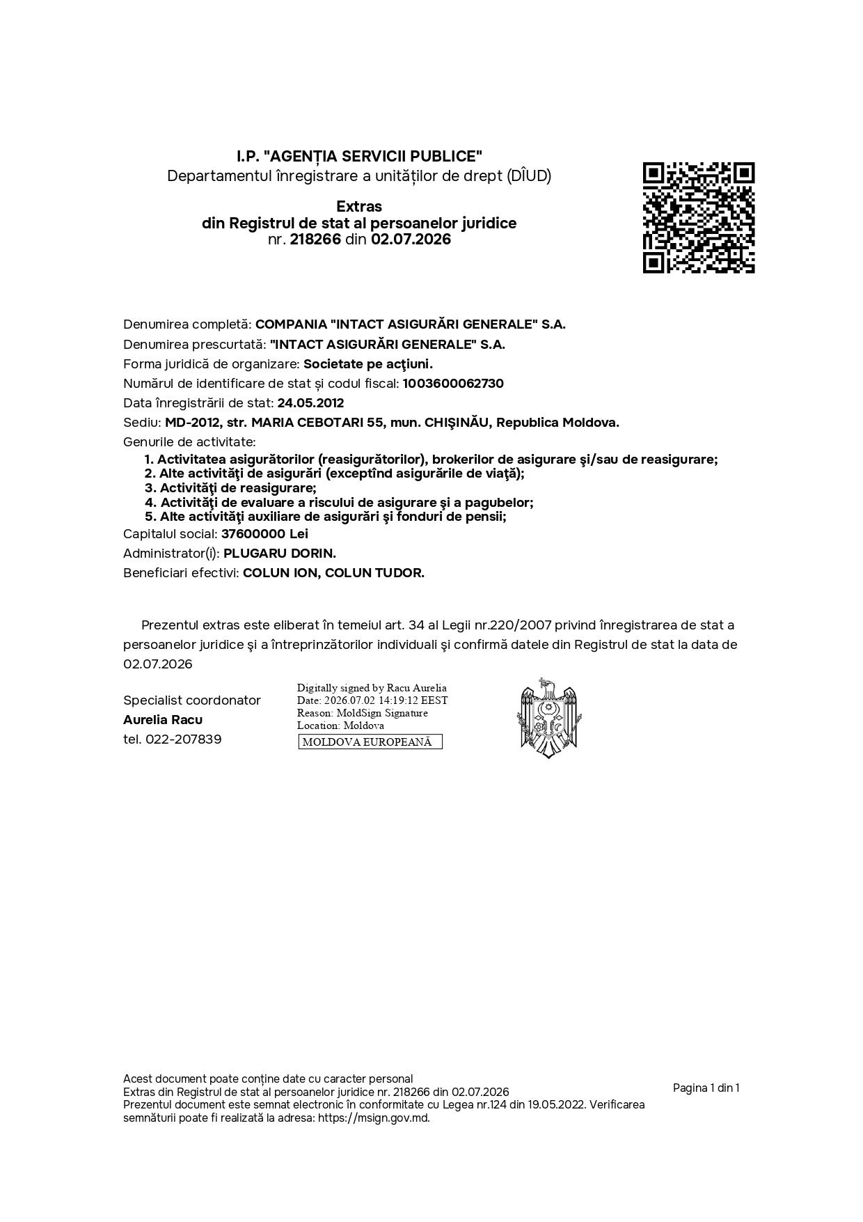 1.	Extras din Registrul de stat al persoanelor juridice din 02.07.2026